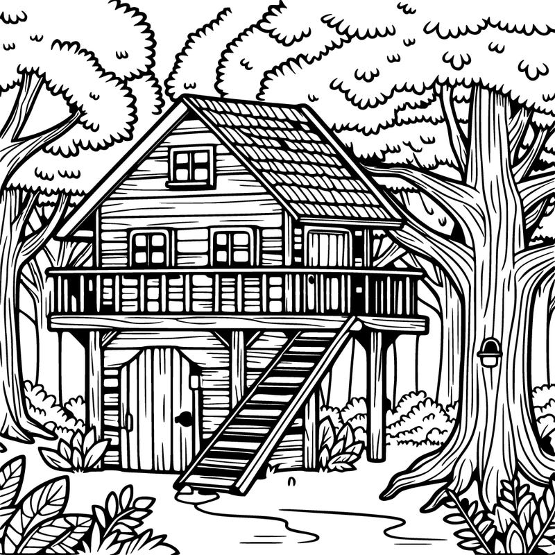 treehouse in a forest clearing