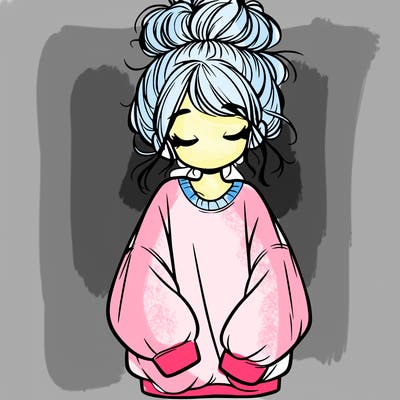 girl with baggy sweatshirt and messy bun