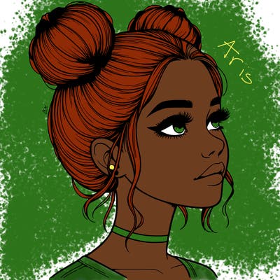 realistic girl with buns on the top of her head