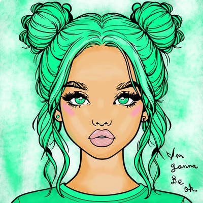 realistic girl with two buns in hair and lips