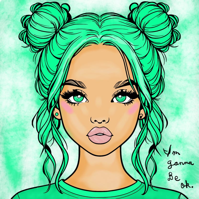 realistic girl with two buns in hair and lips