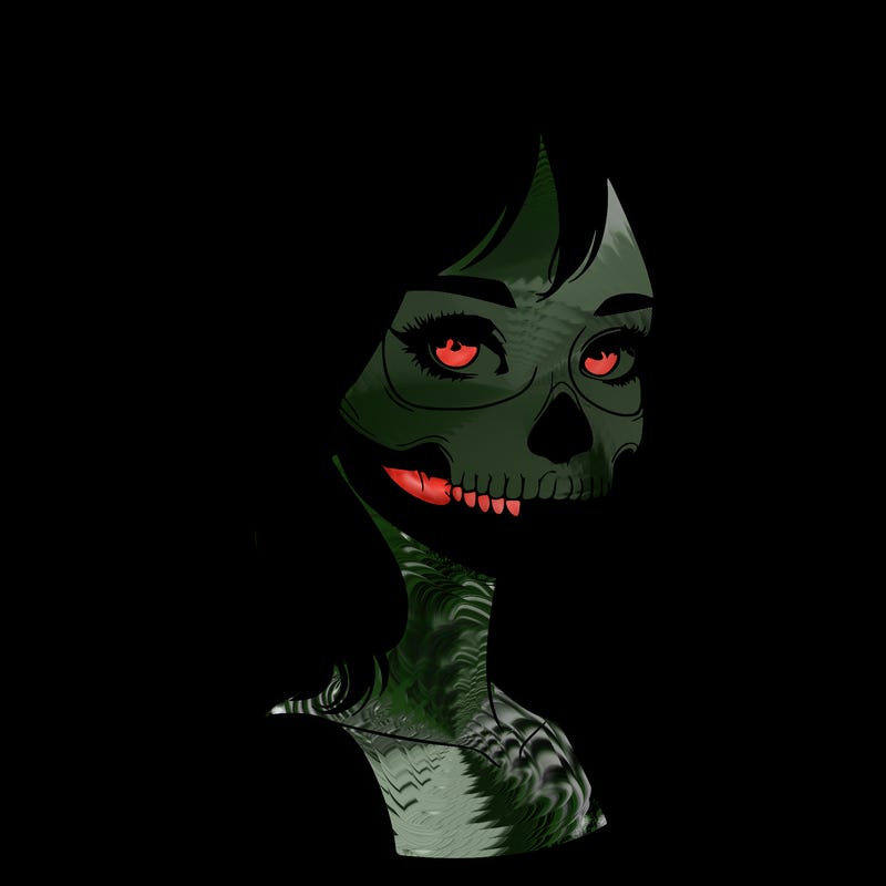 realistic girl with skull