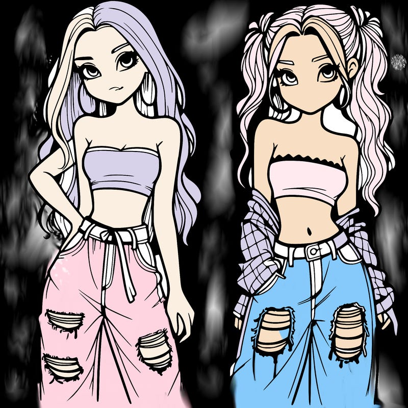 2 girls in crop tops and baggy jeans ripped