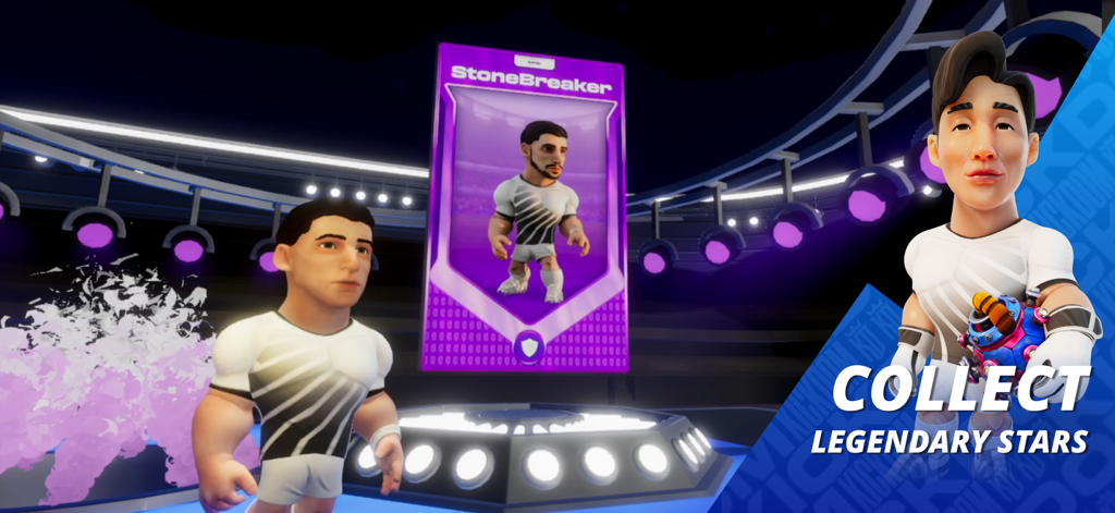 KICKDOM - Kickdom players standing in a stadium next to an epic character card