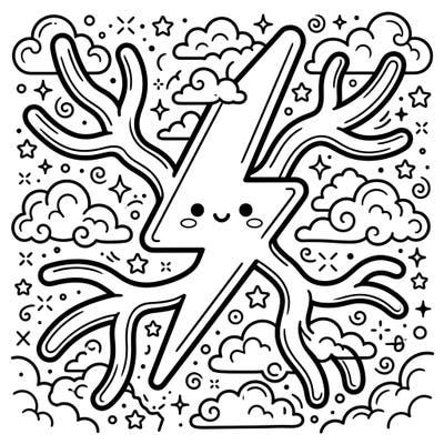 Unleash your artistic storm with this delightful Kawaii Forked Lightning coloring page, blending the power of nature with irresistible cuteness. Dive into a world of whimsical clouds and sparkling stars as you bring this cheerful bolt to life with your favorite colors.