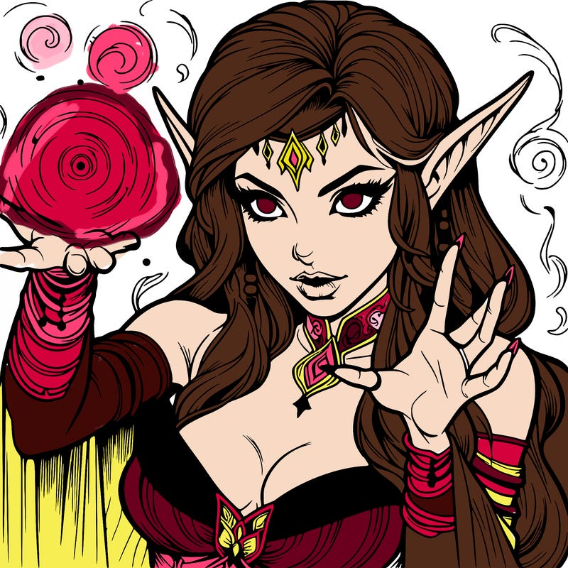 realistic scary beautiful elf sorceress casting spell