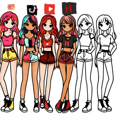 a group of girls wearing crop tops and shorts