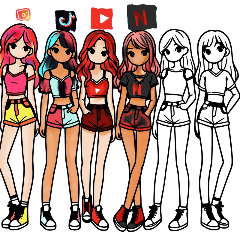 a group of girls wearing crop tops and shorts