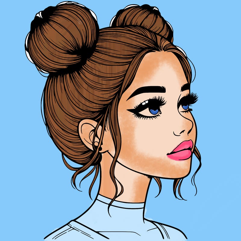 realistic girl with buns on the top of her head
