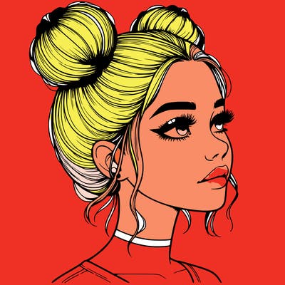 realistic girl with buns on the top of her head