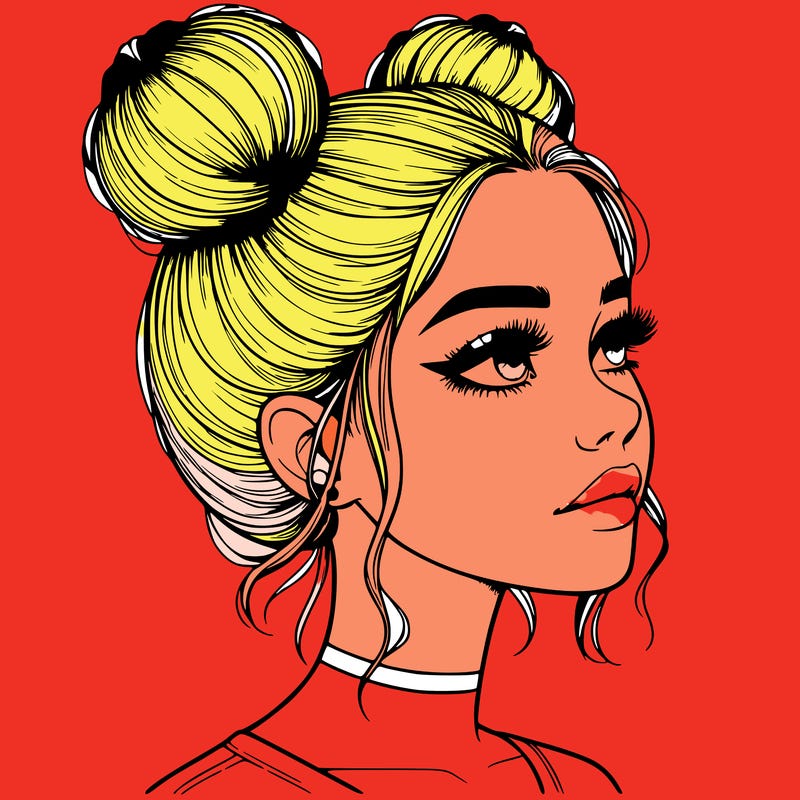 realistic girl with buns on the top of her head