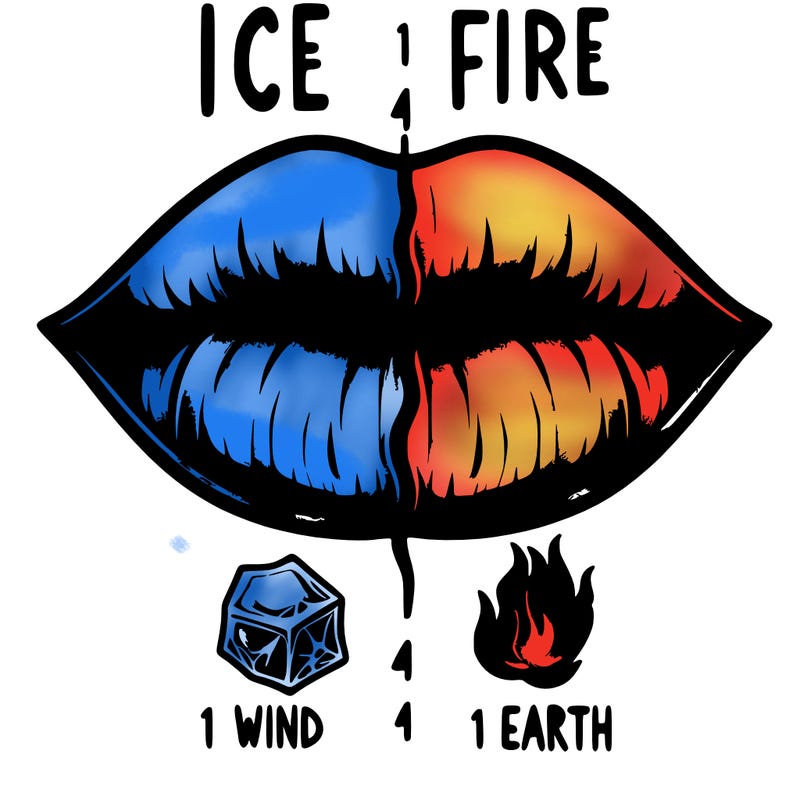 realistic lip split in fourth . 1 fourth ice 1 fire 1wind 1 earth