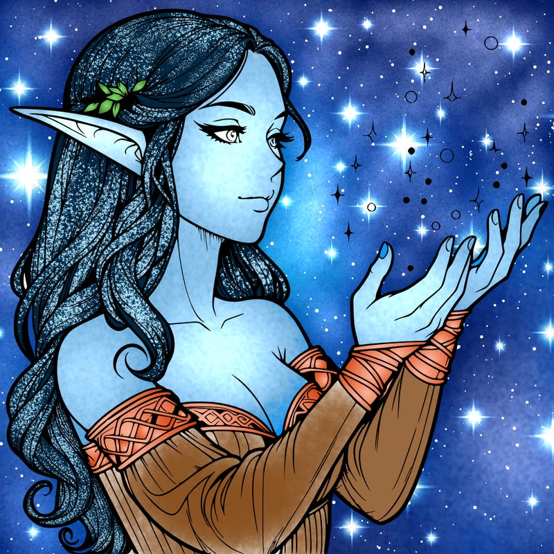 realistic elf girl doing magic