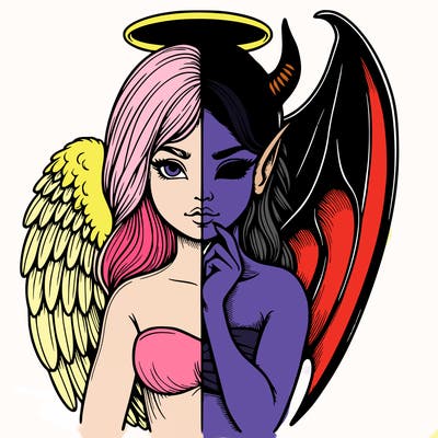 realistic angel half demon