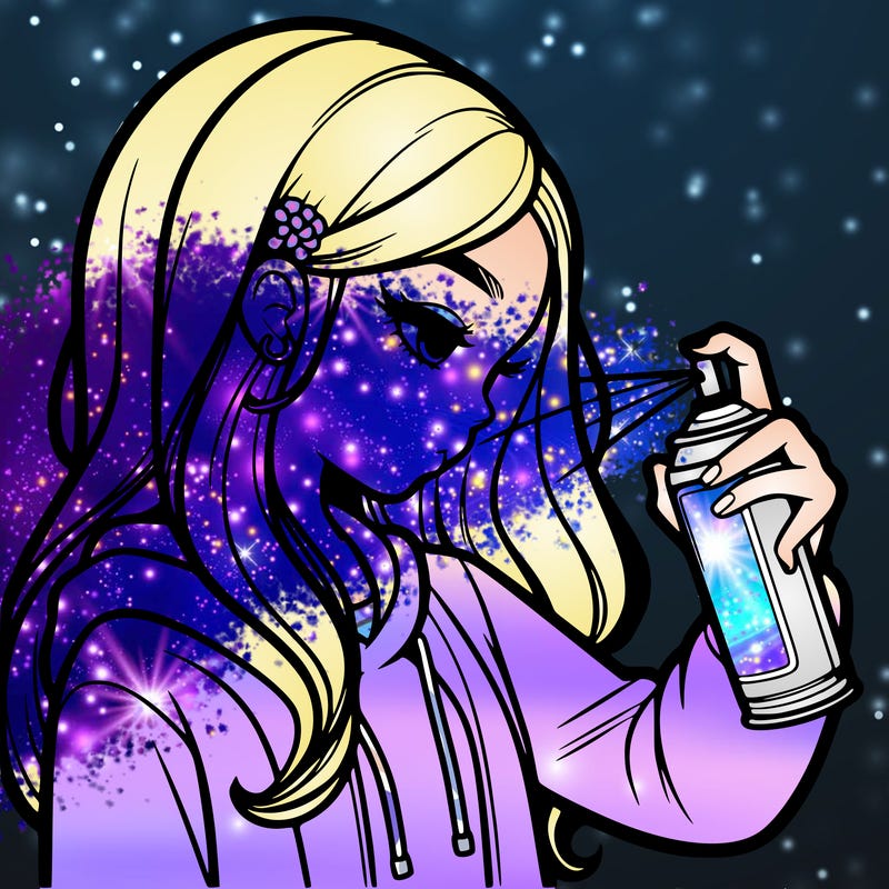 a realistic girl spray painting