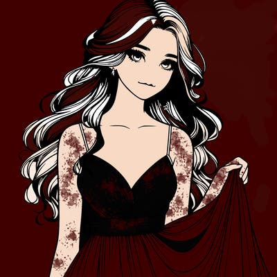 realistic girl in flowy silky prom dress