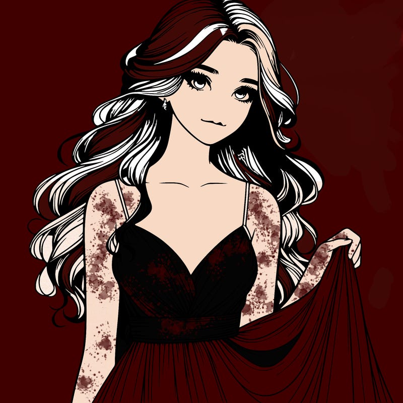 realistic girl in flowy silky prom dress