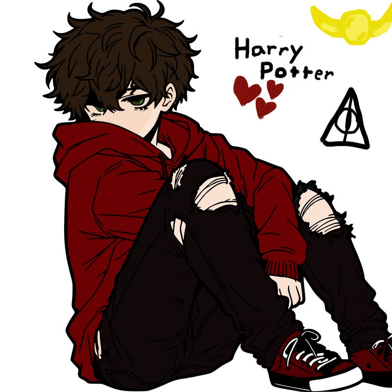 a male hoddie ripped jeans messy hair anime