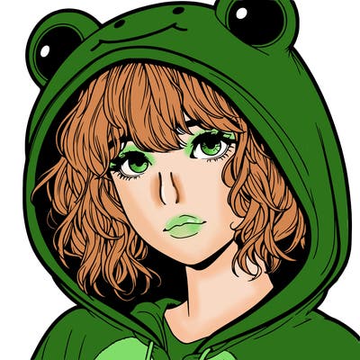 a realistic teenage girl with a messy fringe, in a frog onesie with the hood up