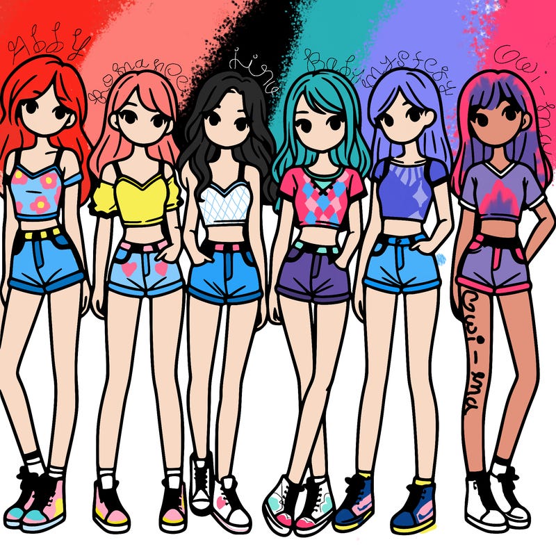 a group of girls wearing crop tops and shorts