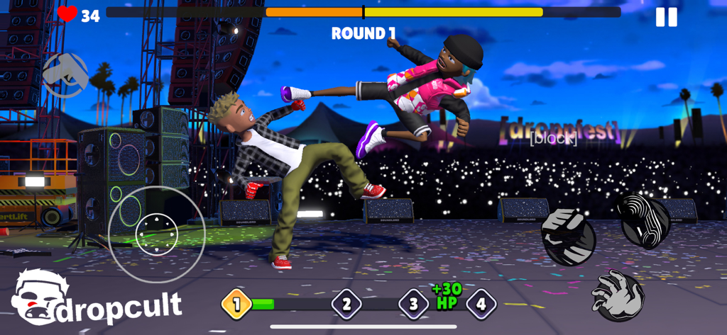 dropcult - Two stylish avatars fighting on a festival stage in the dropcult mobile game