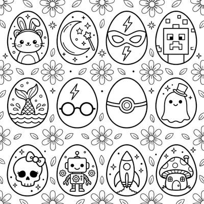 Discover a vibrant collection of Character Easter Eggs, featuring beloved figures and symbols ready for your artistic touch. This delightful coloring page combines festive fun with popular culture, perfect for fans of all ages.