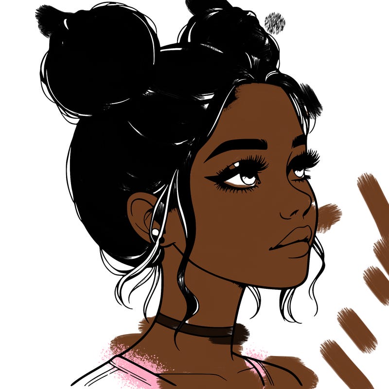 realistic girl with buns on the top of her head
