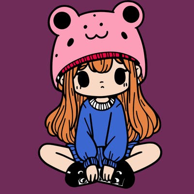 a girl wearing a frog hat and some frog socks