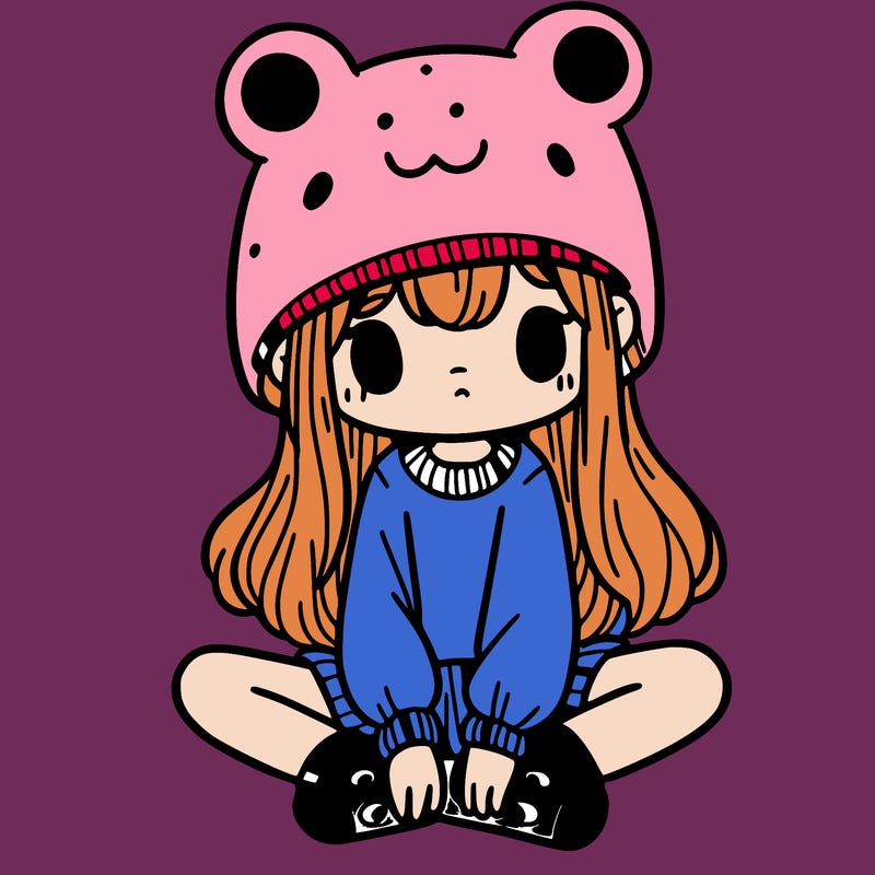 a girl wearing a frog hat and some frog socks