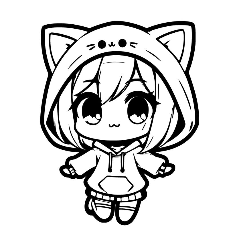chibi girl in cat hoodie