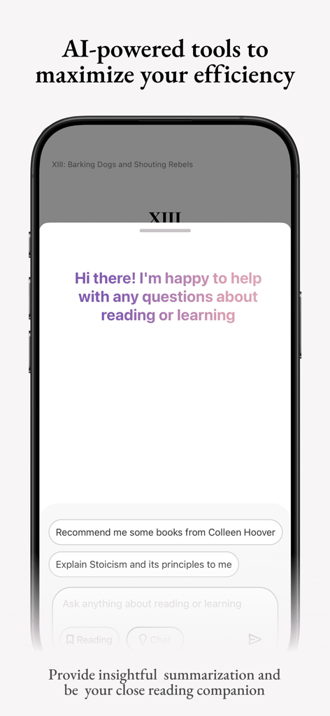 Koodo Reader AI chat interface for book summaries and reading help