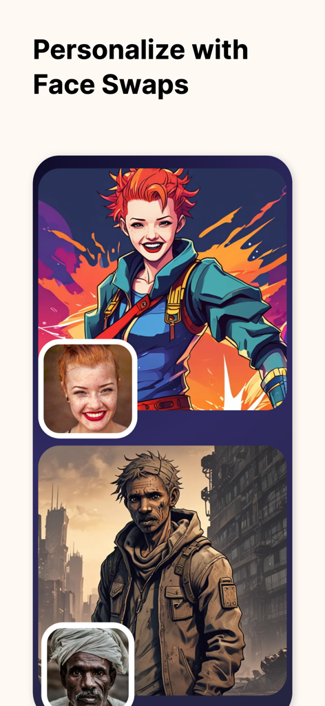 Anime AI: Photo to Manga Art - AI face swap feature transforming real photos into vibrant anime art styles