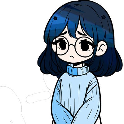 sad girl with glasses in a sweater