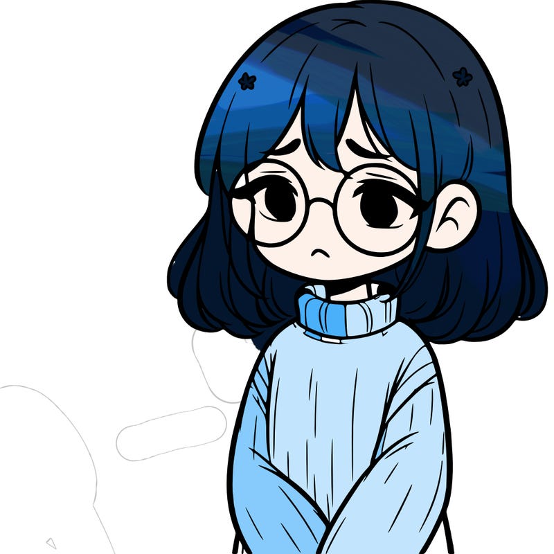 sad girl with glasses in a sweater