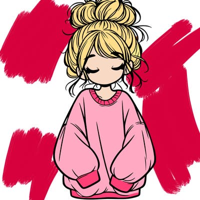 girl with baggy sweatshirt and messy bun