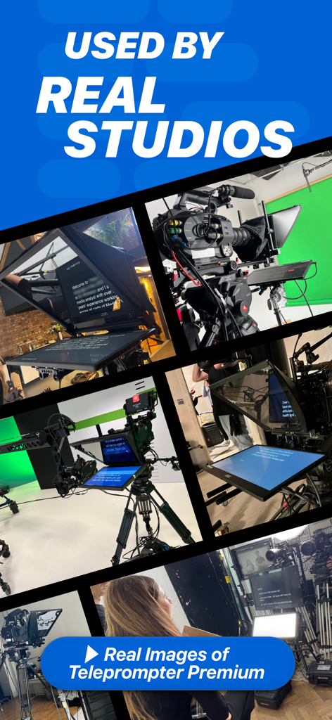 Teleprompter Pro - Real images of professional studios using Teleprompter Pro with high-end camera equipment