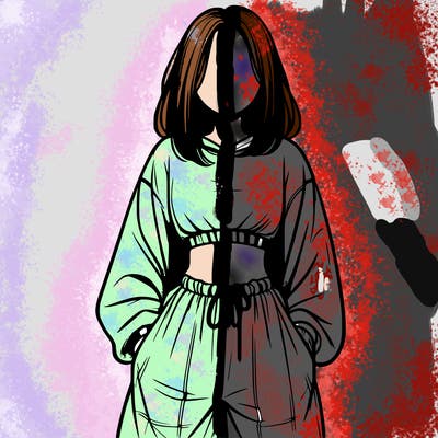realistic girl faceless with baggy pants and a crop top