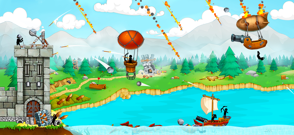 The Catapult: stick man game - Stickman defending a stone castle using a catapult against attacking airships and pirate ships.