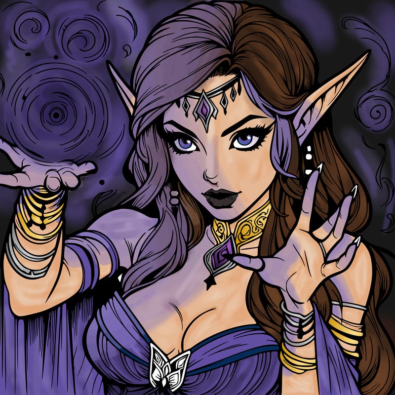 realistic scary beautiful elf sorceress casting spell