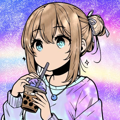 manga character drinking boba