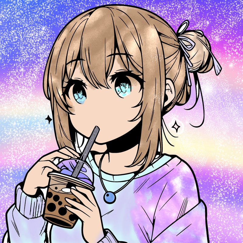 manga character drinking boba