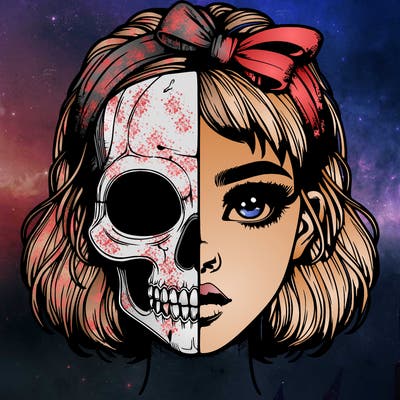 realistic girl with half skull mask