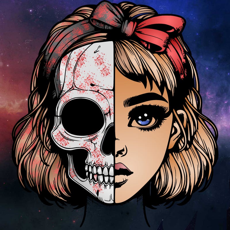 realistic girl with half skull mask