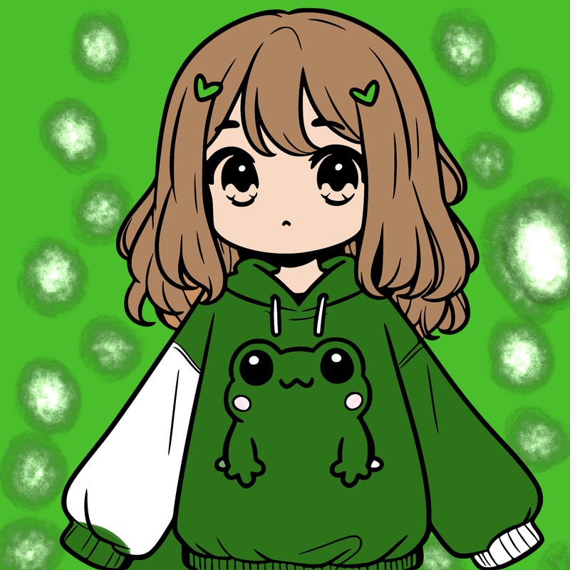 girl wearing frogging sweatshirt