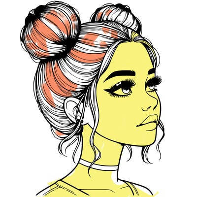realistic girl with buns on the top of her head
