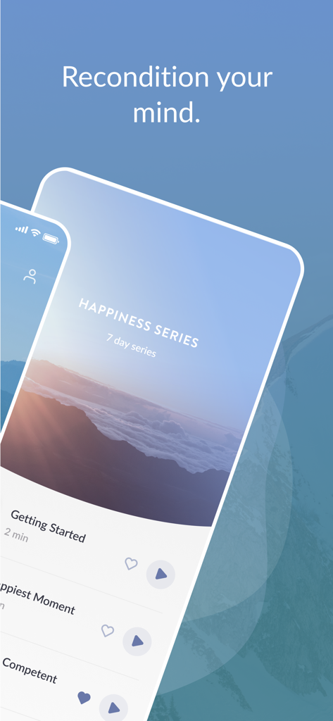 Grace 앱 행복 시리즈 7일 프로그램 인터페이스를 보여주는 휴대폰