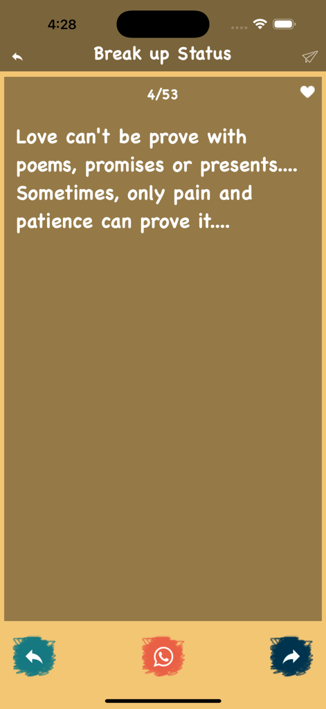 Best Status & Cool Quotes fact - A breakup status quote about love and pain displayed in the app