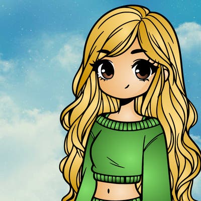 girl with long hair and a crop top with a sweater