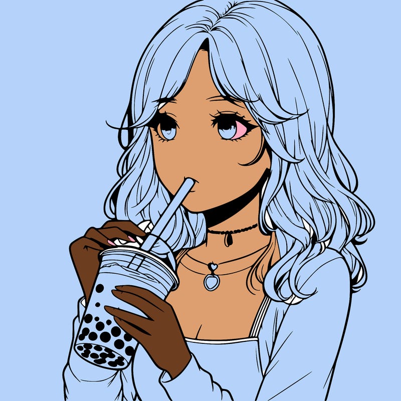 realistic girl drinking boba tea
