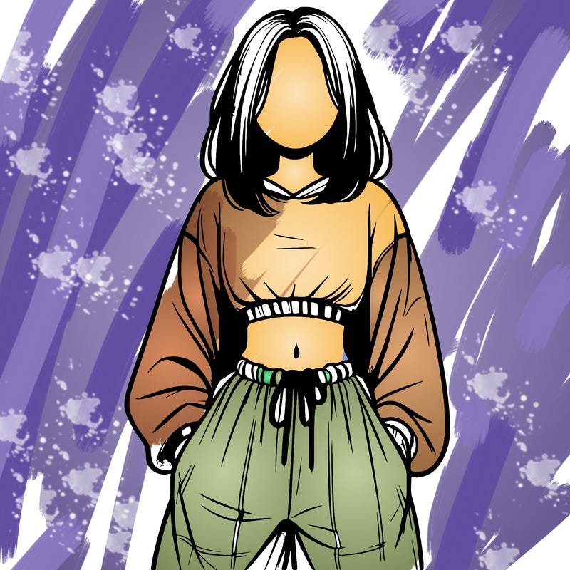 realistic girl faceless with baggy pants and a crop top